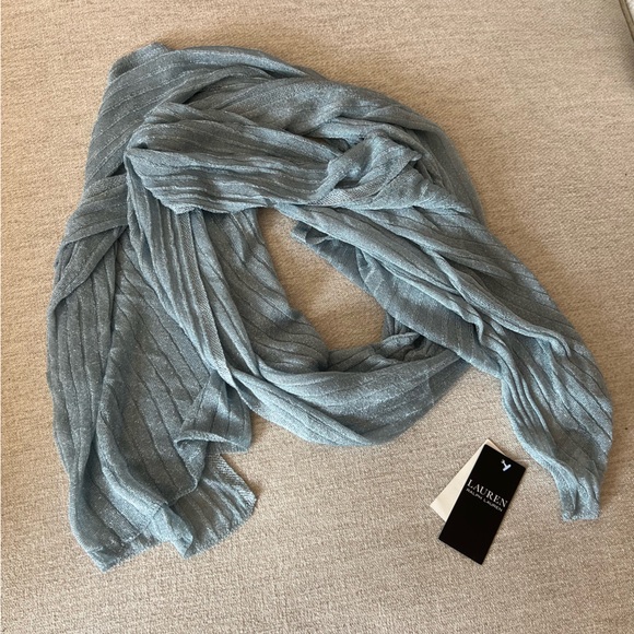 Lauren Ralph Lauren blue sheer knit sparkle shawl wrap scarf new with tags - Picture 3 of 5